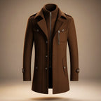 Men's classic virgin wool blend winter coat in cocoa brown