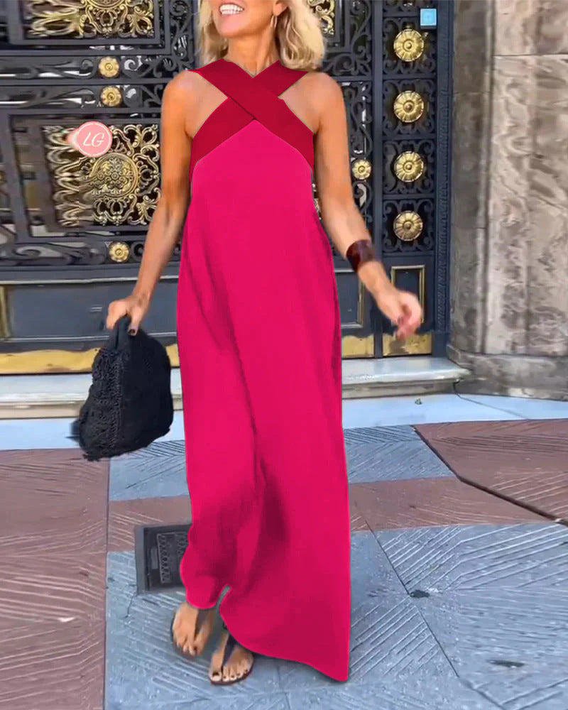 Cross-Strap Halter Maxi Dress