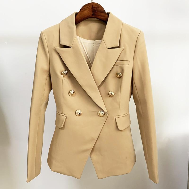 Tailored double breasted gold button blazer in khaki