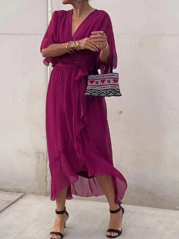 Women's Silk V-Neck Flowing Dress