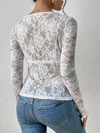 Women's Floral Lace Top V-Neck Long Sleeve