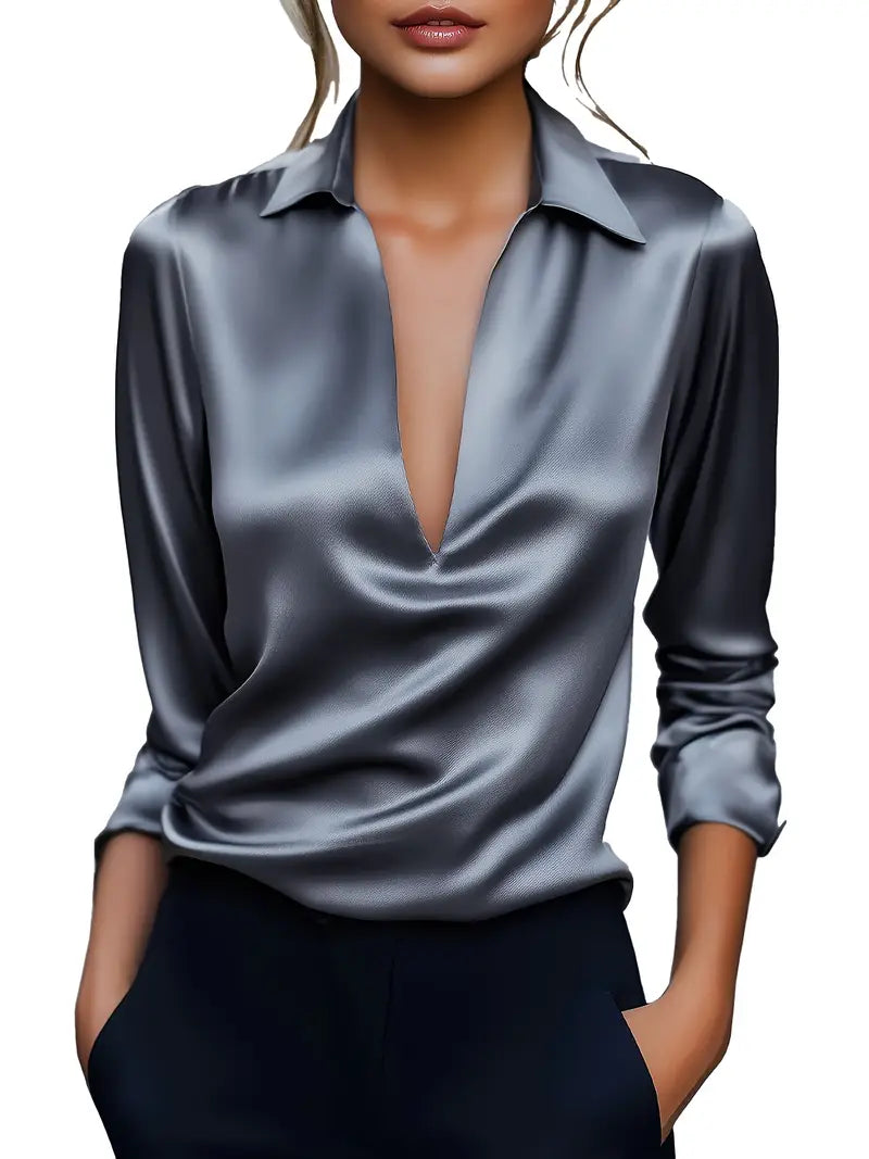 Draped neck long sleeve blouse