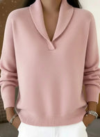 Shawl collar V-neck knit sweater in pink
