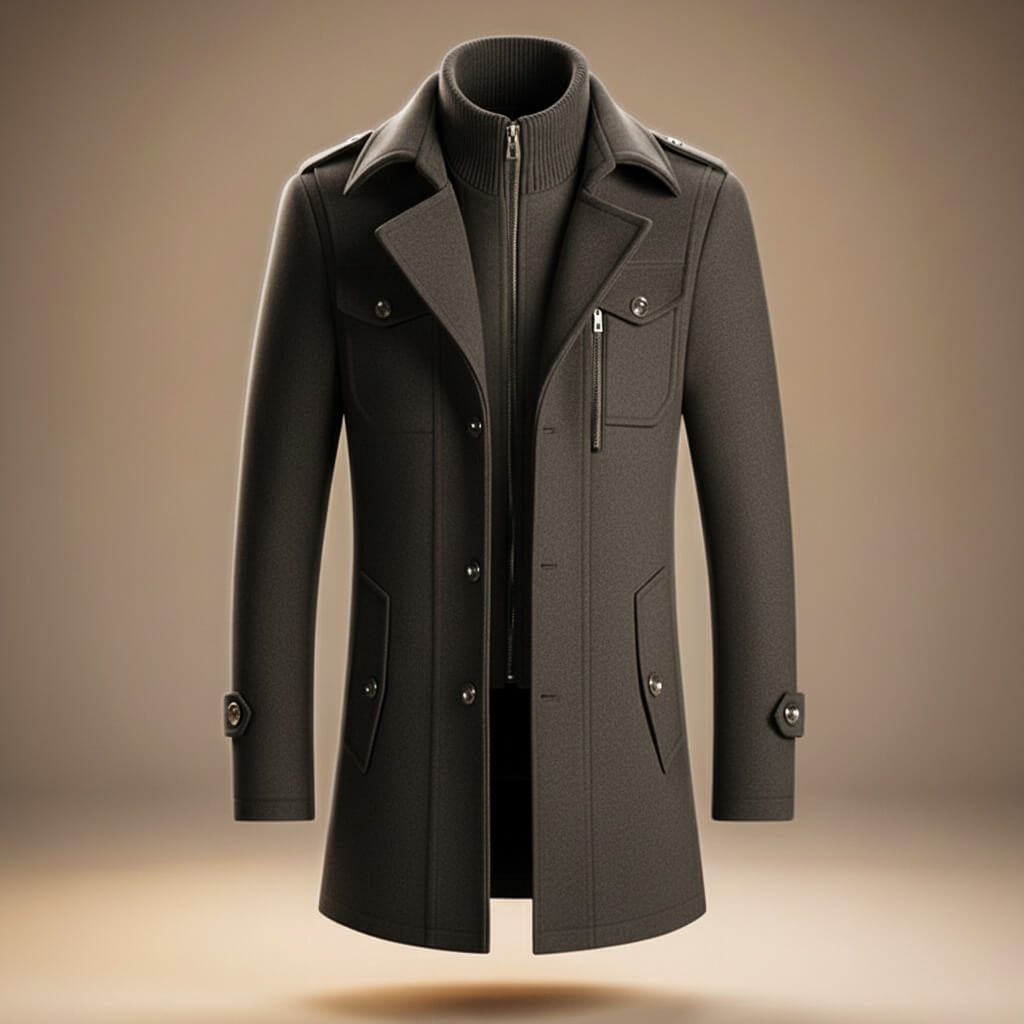 Men's classic virgin wool blend winter coat in graphite grey