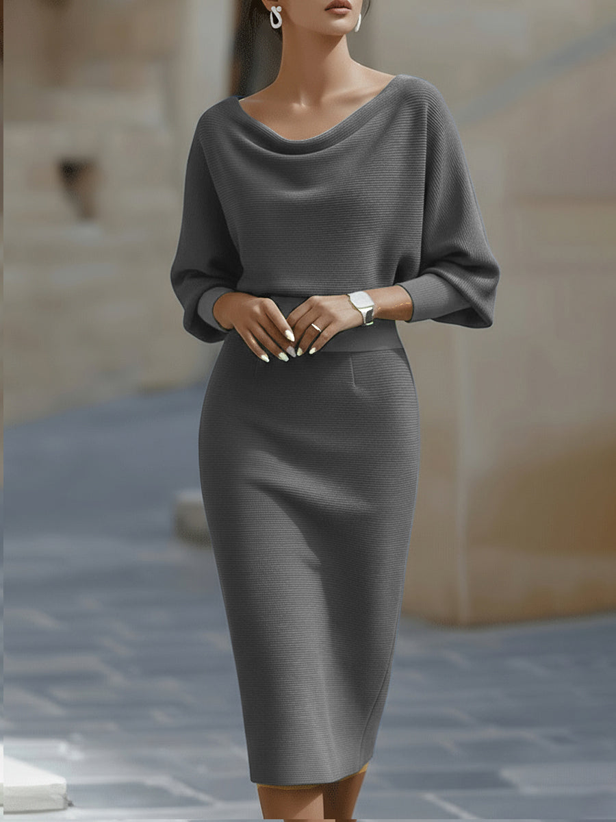 Ribbed Draped Midi Dress