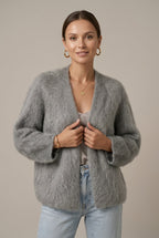 Plush alpaca knit cardigan in grey