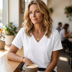 Casual V neck tee with rolled cuffs