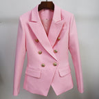 Tailored double breasted gold button blazer in baby pink