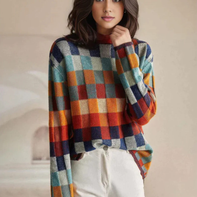 Multi Color Check Knit Sweater