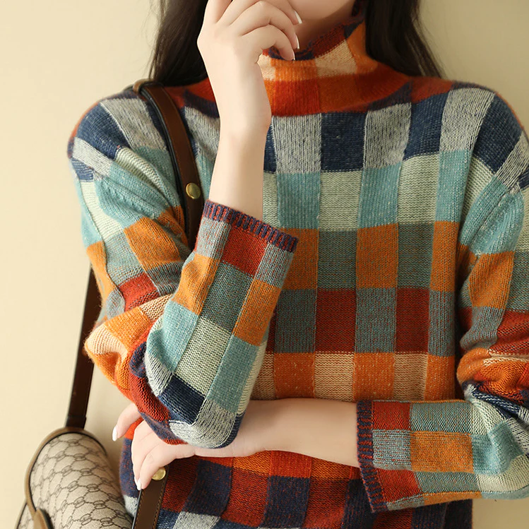 Multi Color Check Knit Sweater