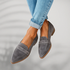 Women's pointed toe penny loafers with cushioned footbed in grey