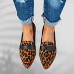 Women's pointed toe penny loafers with cushioned footbed in yellow and orange