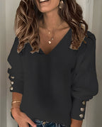 Ribbed Knit V-Neck Pullover