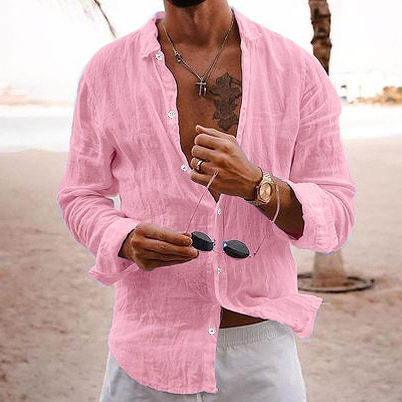 Relaxed Fit Linen Blend Solid Button Shirt