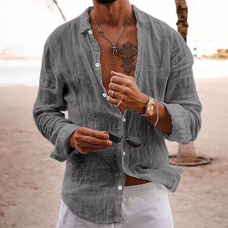 Relaxed Fit Linen Blend Solid Button Shirt