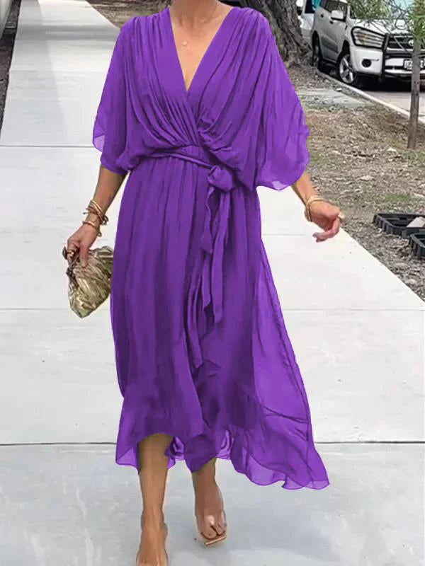 Women's Silk V-Neck Flowing Dress