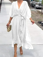 Women's Silk V-Neck Flowing Dress