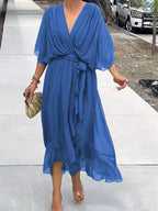 Women's Silk V-Neck Flowing Dress