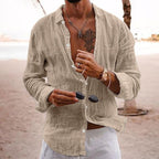 Relaxed Fit Linen Blend Solid Button Shirt