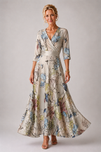 Women's floral V neck midi dress