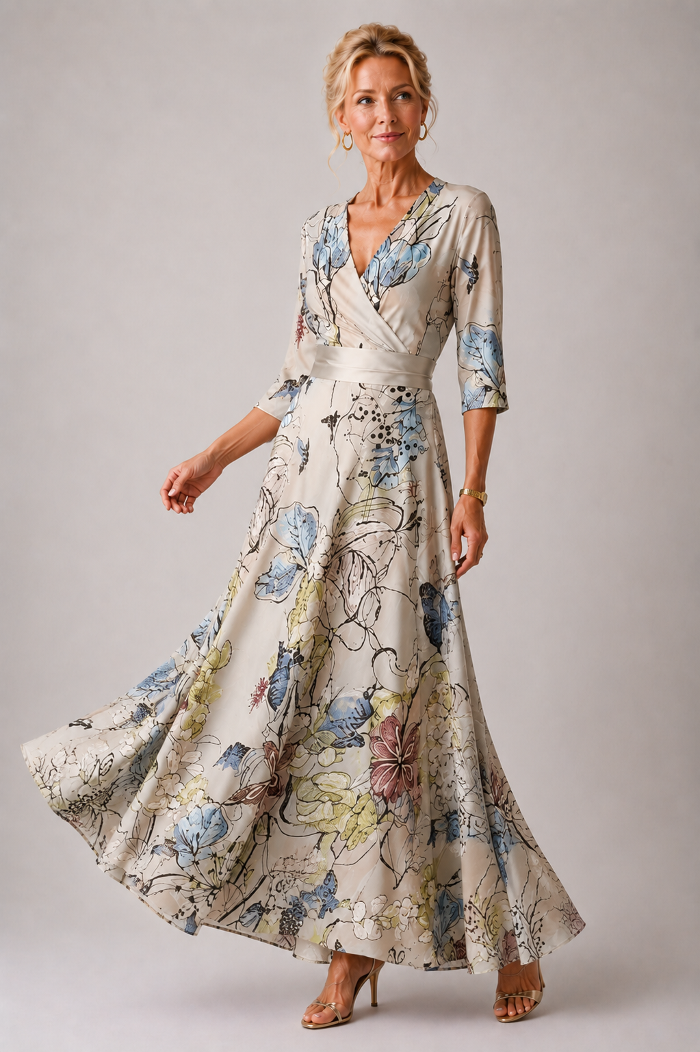 Women's floral V neck midi dress