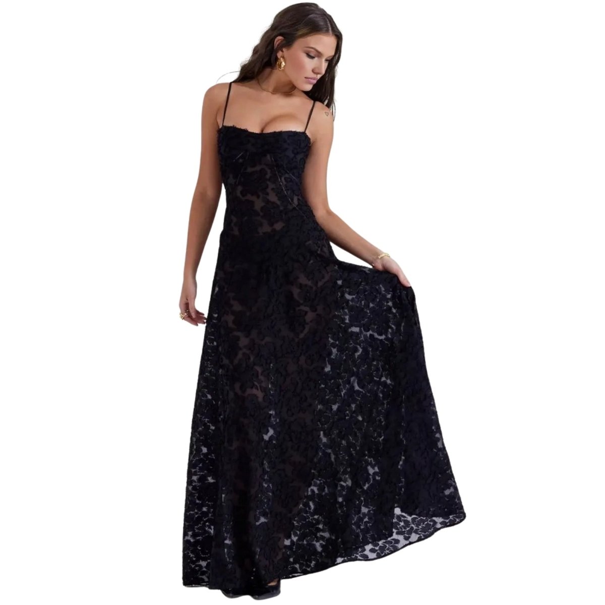 Floral Jacquard Maxi Gown with Corset Back