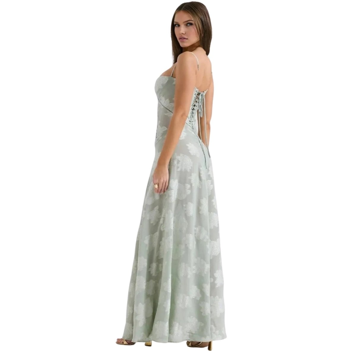 Floral Jacquard Maxi Gown with Corset Back