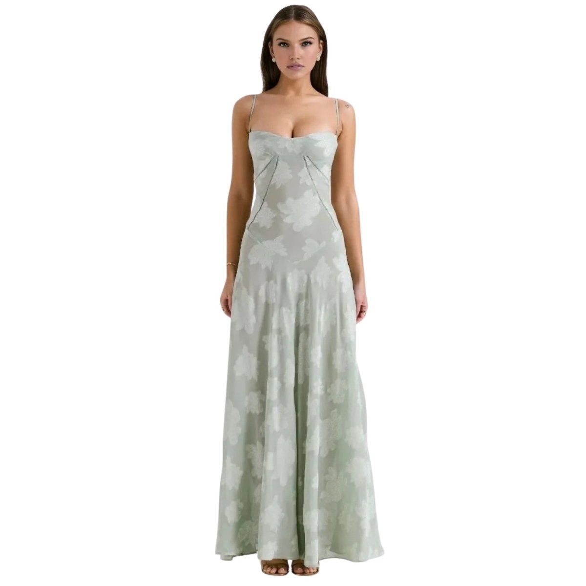 Floral Jacquard Maxi Gown with Corset Back