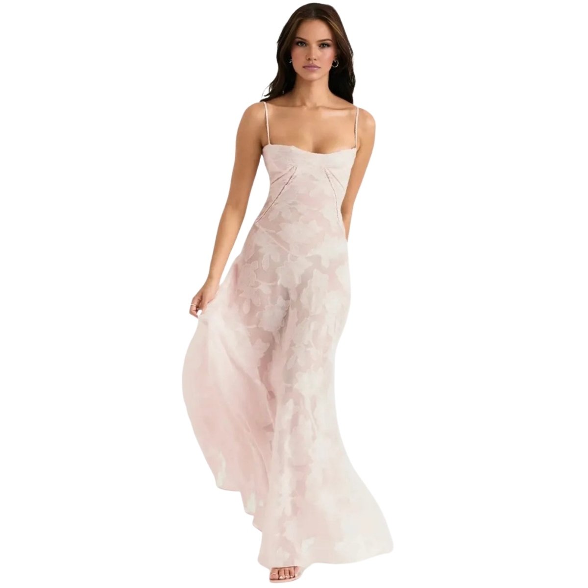 Floral Jacquard Maxi Gown with Corset Back