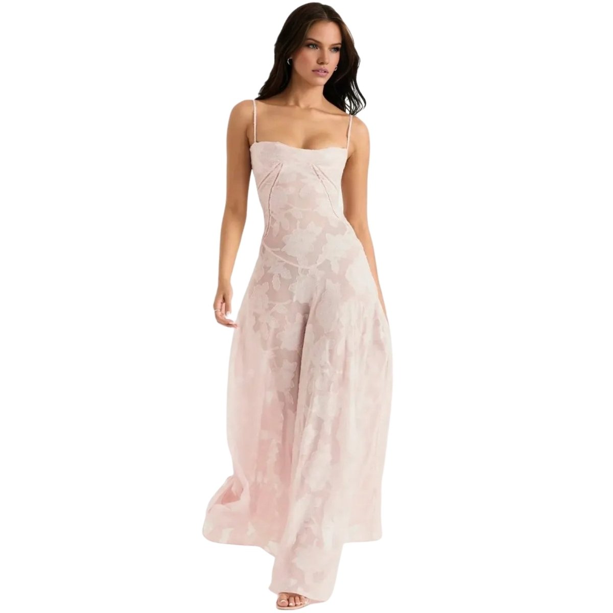 Floral Jacquard Maxi Gown with Corset Back