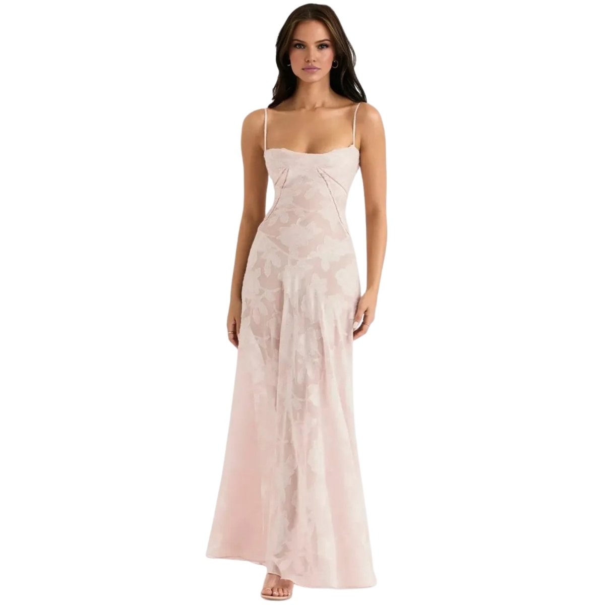 Floral Jacquard Maxi Gown with Corset Back