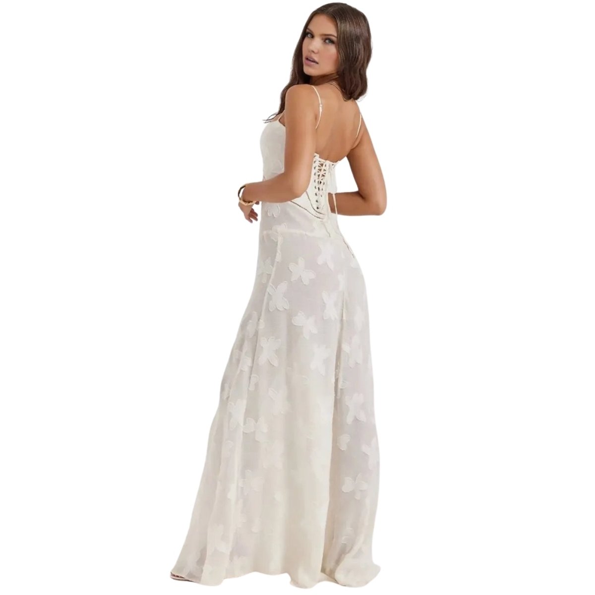 Floral Jacquard Maxi Gown with Corset Back