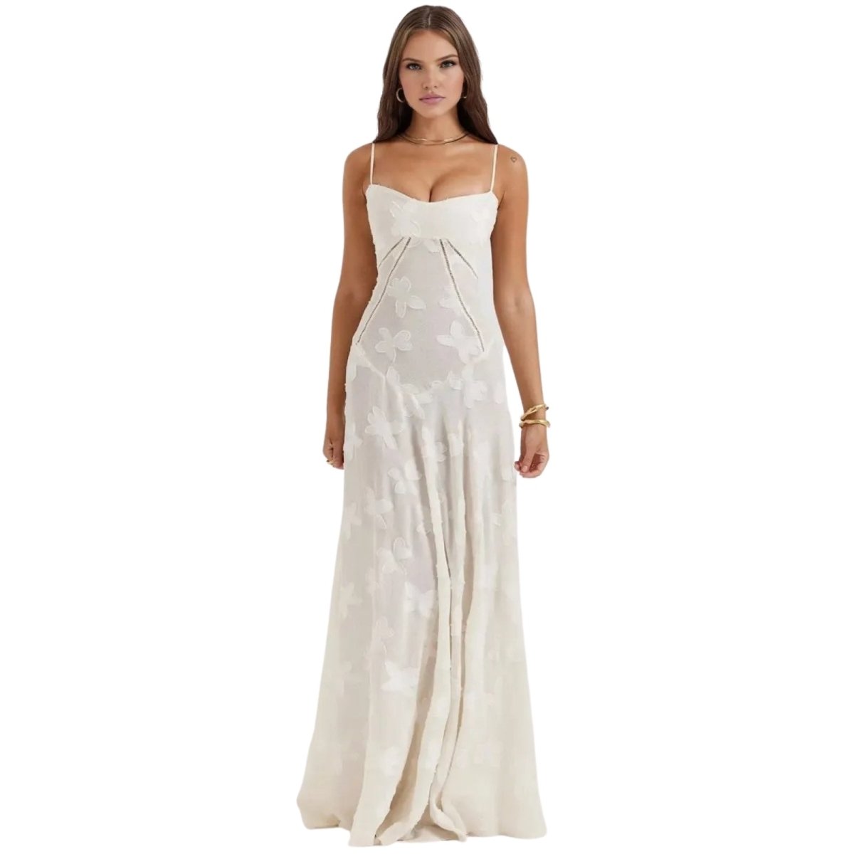 Floral Jacquard Maxi Gown with Corset Back