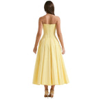 Strapless Boned Corset Midi Dress Voluminous Skirt