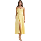 Strapless Boned Corset Midi Dress Voluminous Skirt