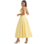 Strapless Boned Corset Midi Dress Voluminous Skirt