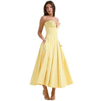 Strapless Boned Corset Midi Dress Voluminous Skirt