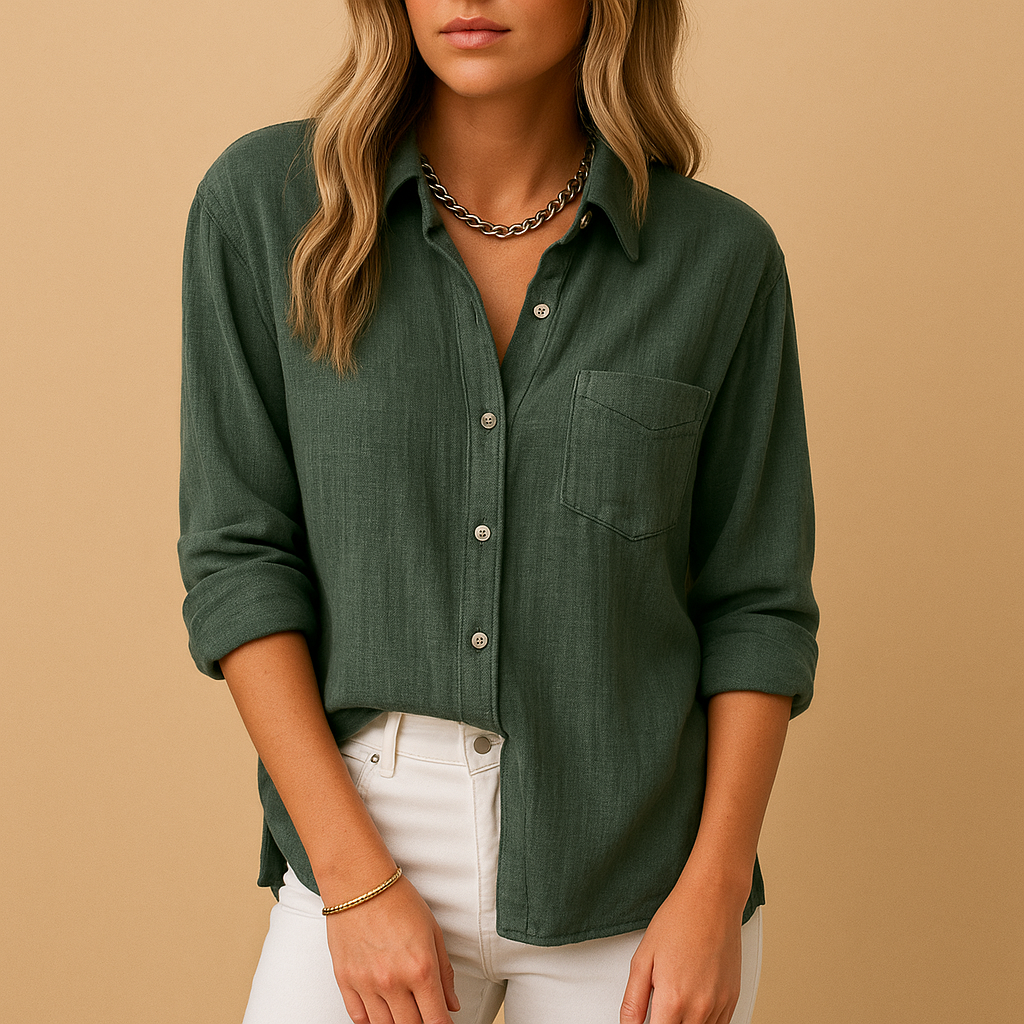 Long sleeve shirt blouse with pockets for women | Clara