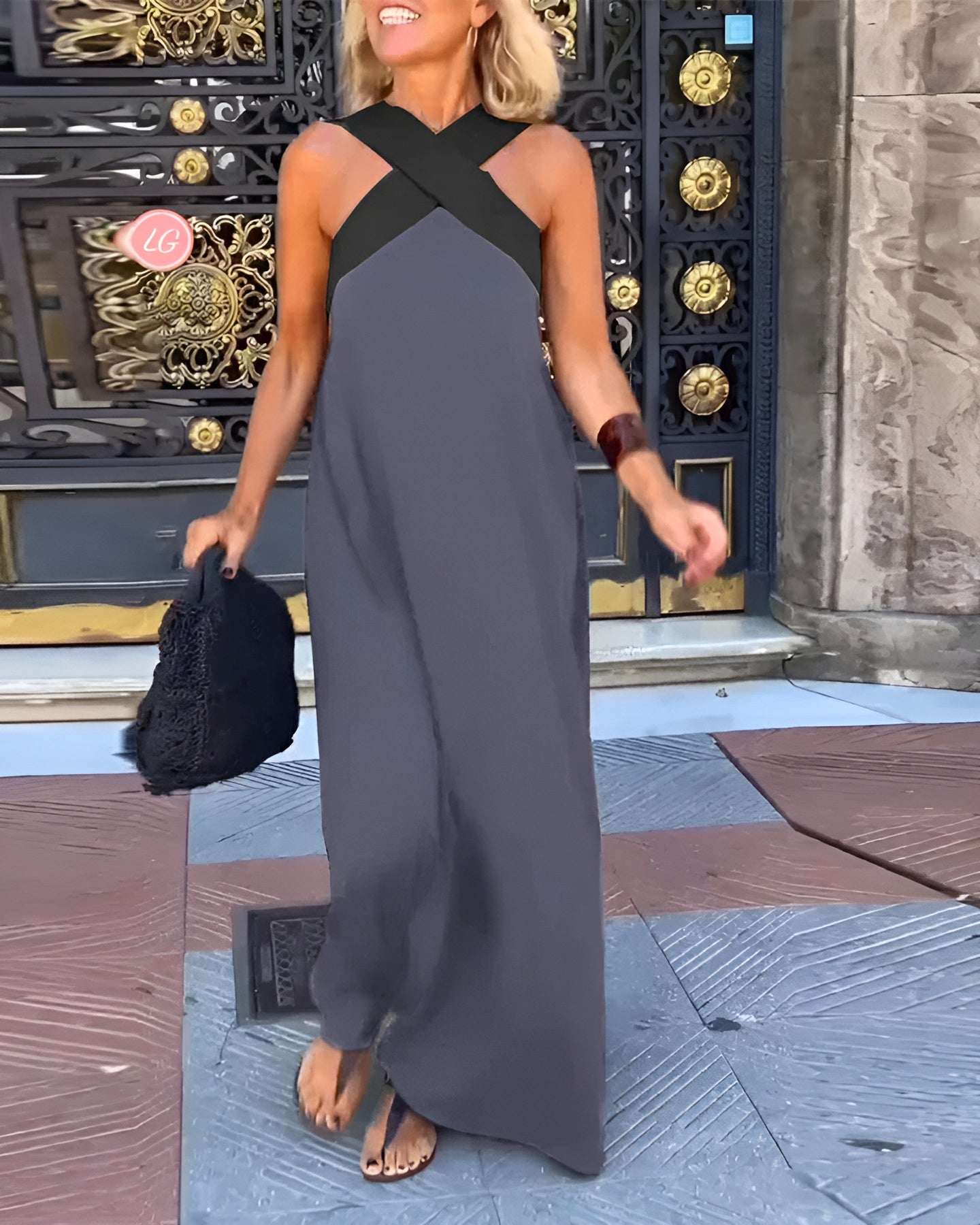 Cross-Strap Halter Maxi Dress