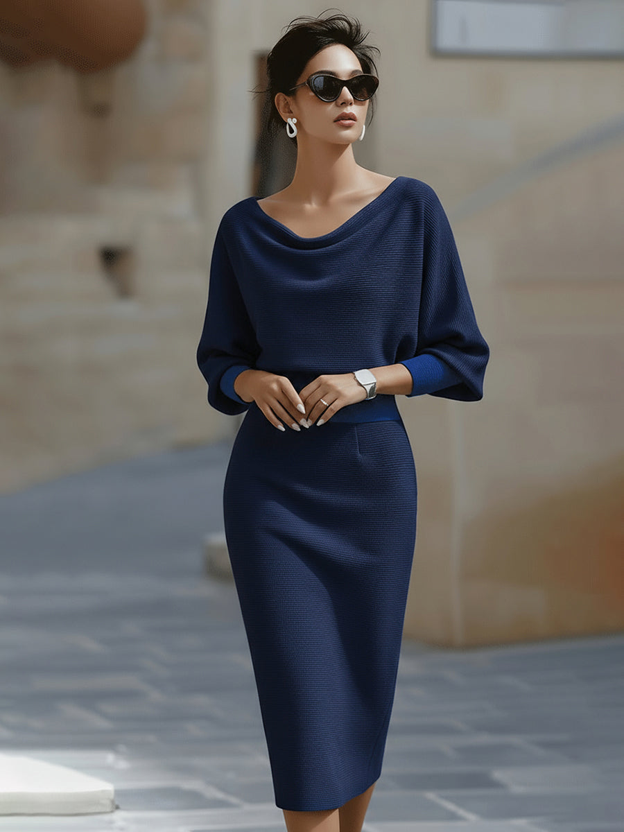 Ribbed Draped Midi Dress
