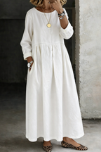 Women's Long Sleeve Denim Maxi Dress with Pockets