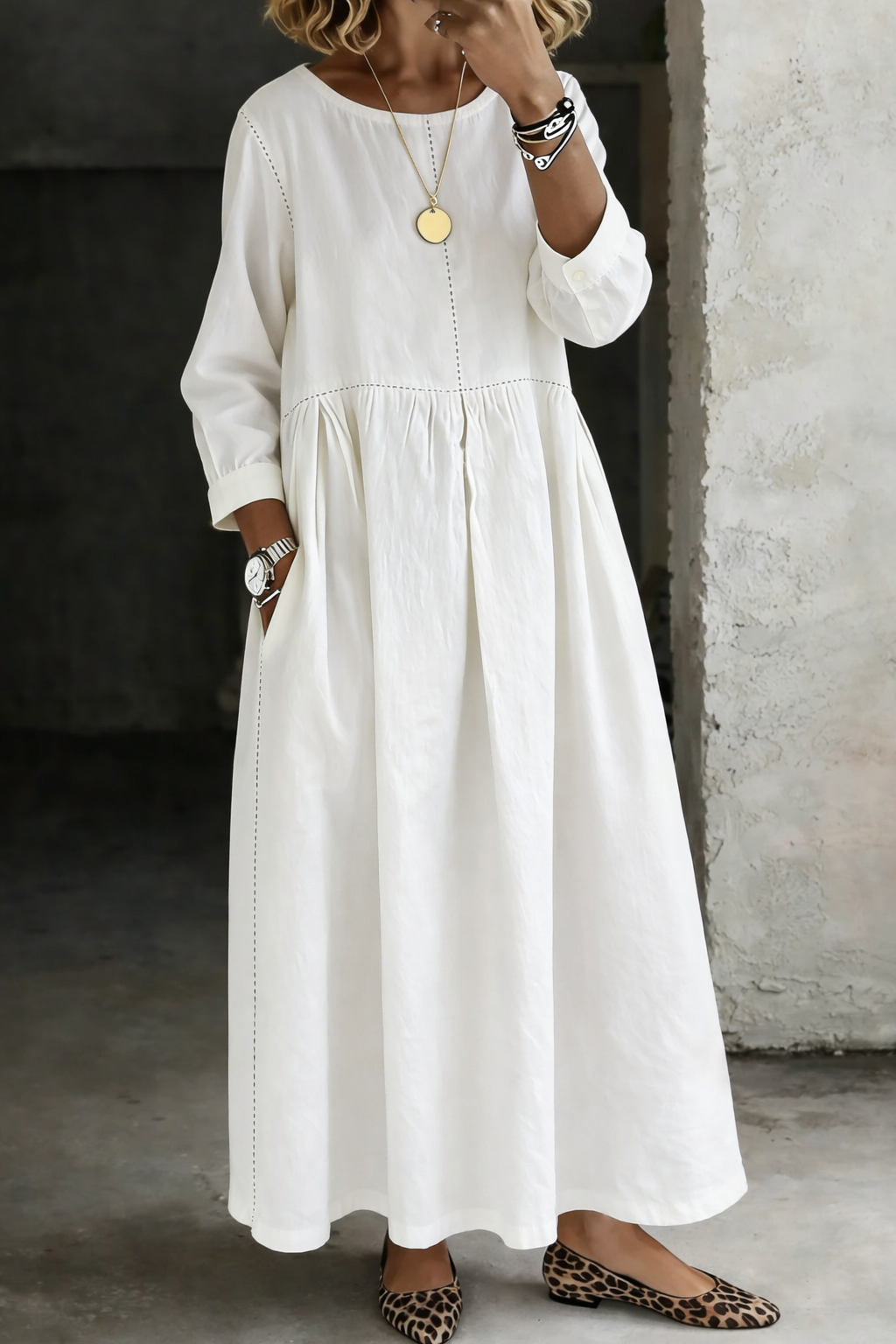 Women's Long Sleeve Denim Maxi Dress with Pockets