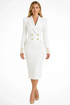 Women's elegant double breasted blazer midi dress for occasions in white