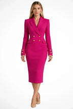 Women's elegant double breasted blazer midi dress for occasions in rose pink