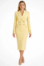Women's elegant double breasted blazer midi dress for occasions in yellow