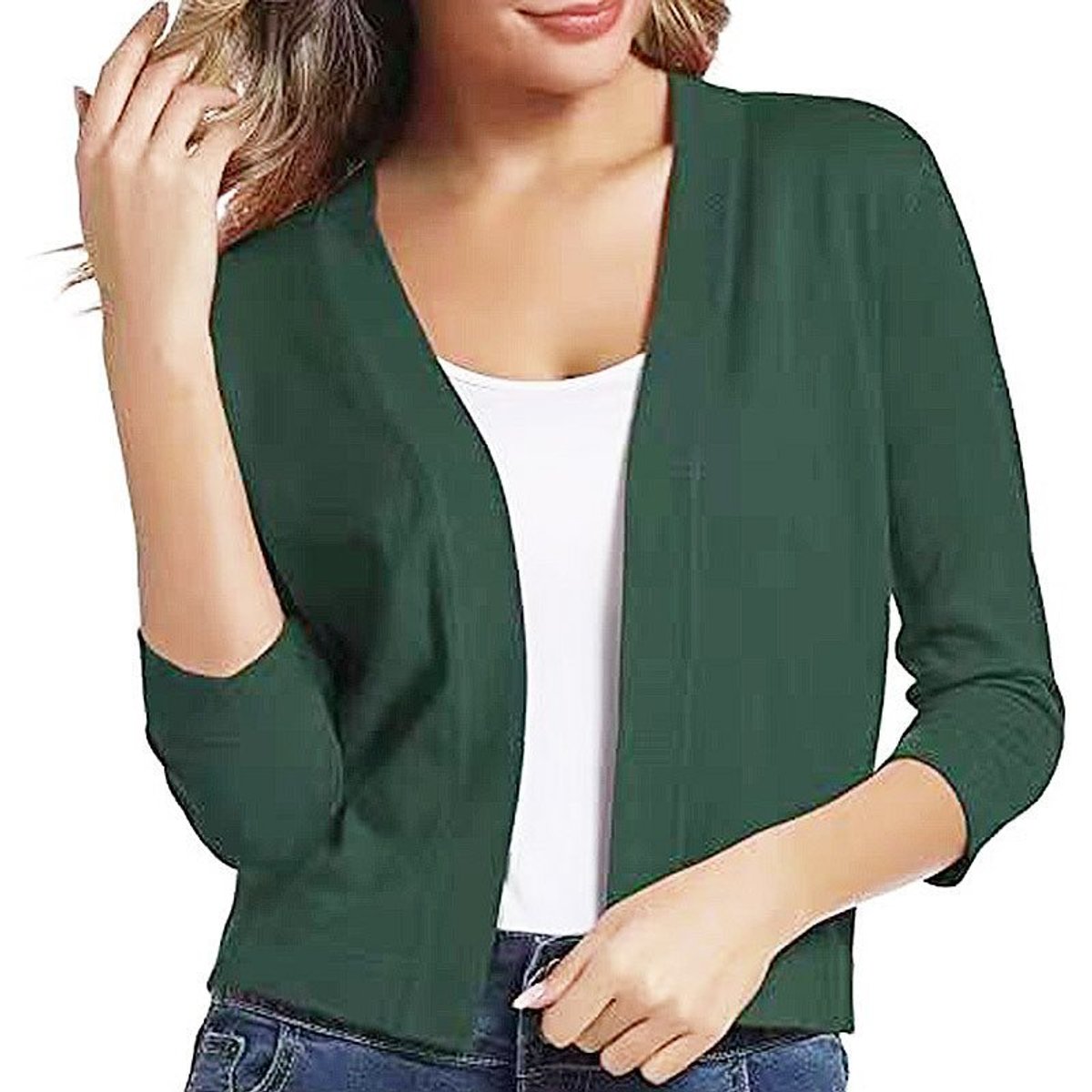 Open front cropped cardigan sweater