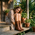 Studded lace-up mid-calf leather boots with block heel
