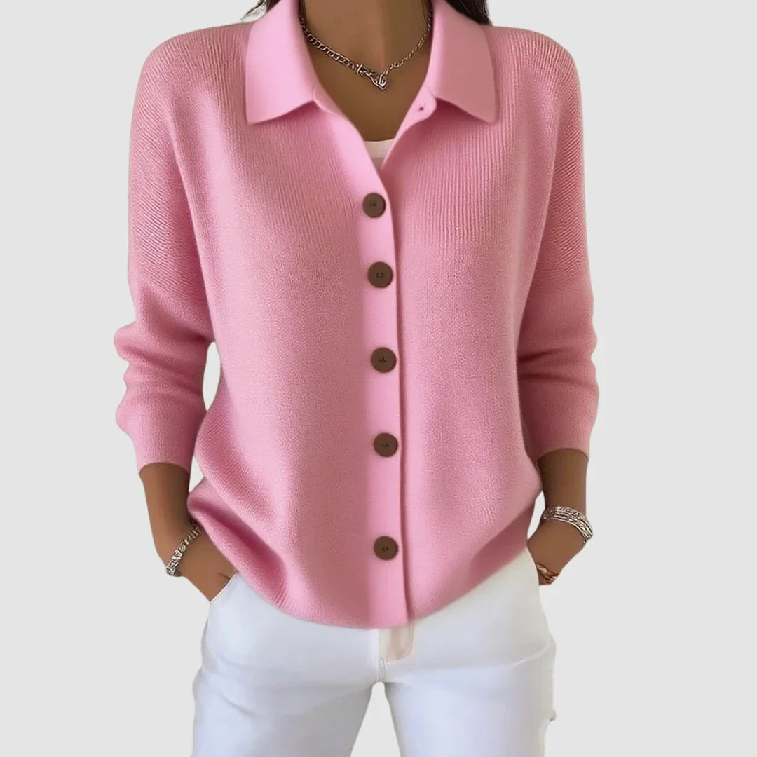 Women's casual long sleeve collared button down cardigan in pink