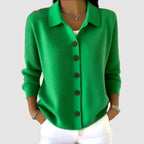 Women's casual long sleeve collared button down cardigan in green