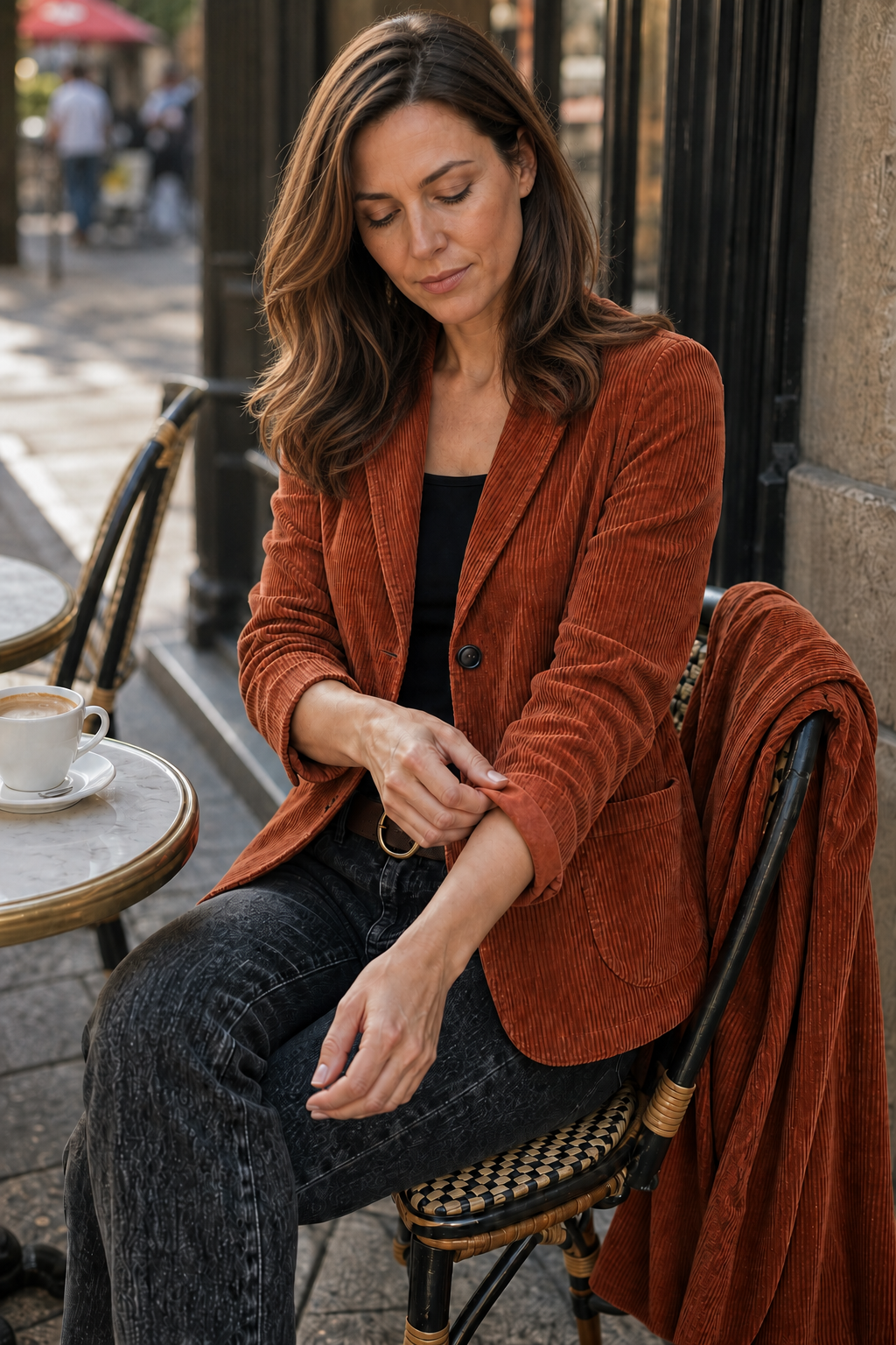Corduroy notch lapel blazer with patch pockets
